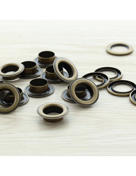 Confezione da 100 occhielli con rondelle 14 mm - Ottone antico