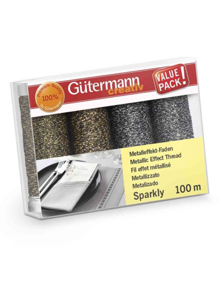 Set di 4 fili da cucito Gütermann Sparkly - Oro e argento
