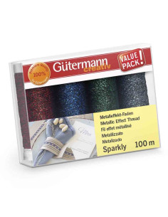 Set di 4 fili da cucito Gütermann Sparkly - Rosso, blu, verde e blu marino