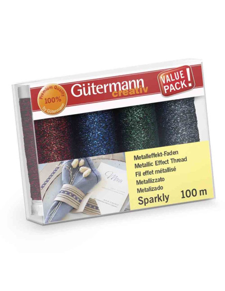 Set di 4 fili da cucito Gütermann Sparkly - Rosso, blu, verde e blu marino