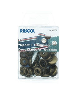 Scatola di 10 bottoni a pressione sport camping Rascol - 15 mm bronzo