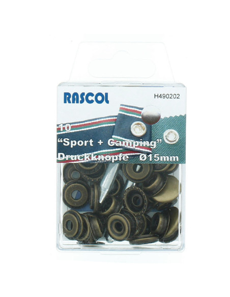 Scatola di 10 bottoni a pressione sport camping Rascol - 15 mm bronzo
