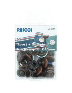 Scatola di 10 bottoni a pressione sportivi per campeggio Rascol - 15 mm rame