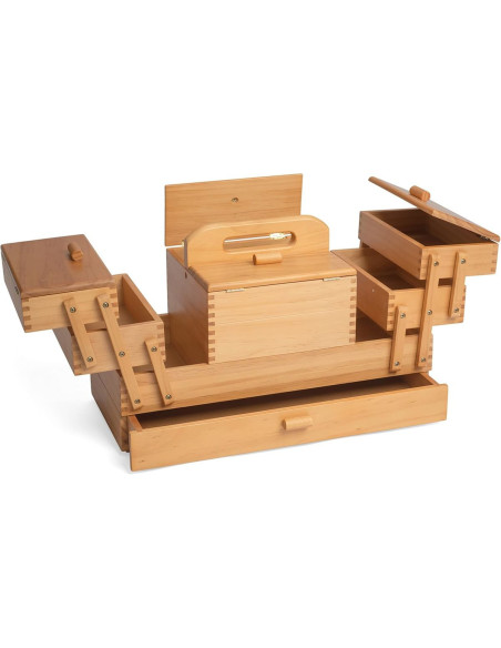 Lavoratrice in legno da cucito con cassetto Caramello