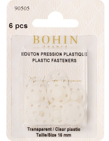 Bottoni a pressione rotondi da cucire in plastica trasparente 15 mm Bohin
