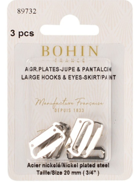 Ganci di chiusura piatti per gonne 20 mm argento Bohin