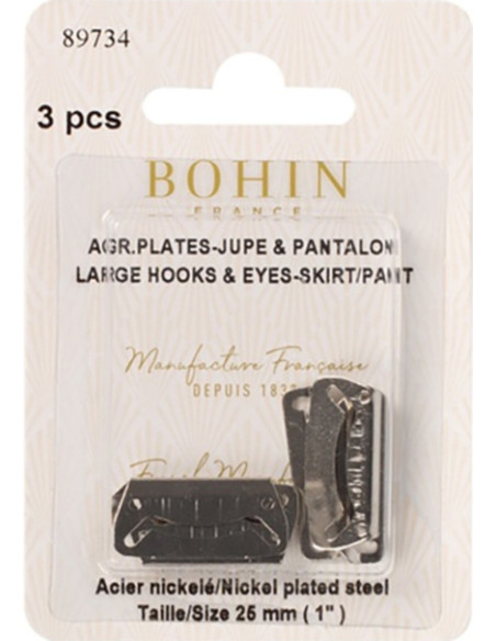 Ganci di chiusura piatti per gonne 25 mm argento Bohin