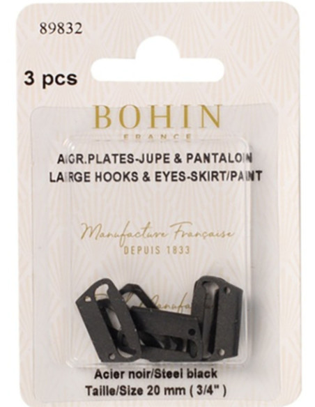 Ganci di chiusura piatti per gonne 20 mm nero Bohin