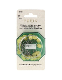 Scatola di 50 spilli da quilt con testa a fiore giallo in plastica Bohin