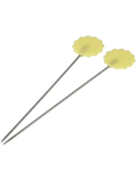Scatola di 50 spilli da quilt con testa a fiore giallo in plastica Bohin