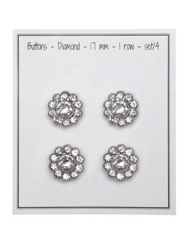 Set di 4 bottoni Strass diamante 17 mm - Bianco