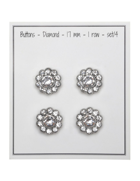 Set di 4 bottoni Strass diamante 17 mm - Bianco