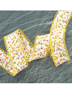 Bordo piegato picot fiori - Giallo