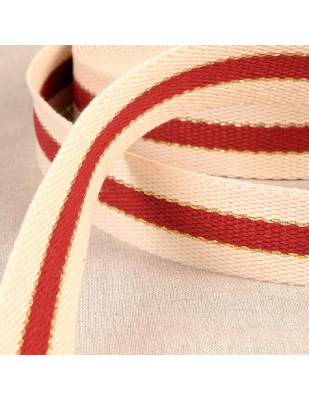 Cinghia in cotone per borse - 3 strisce - Rosso