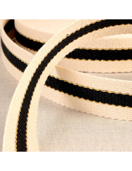 Cinghia in cotone per borse - 3 strisce - Nero