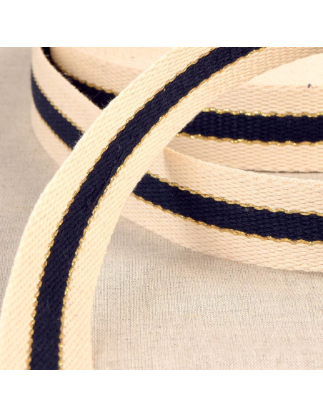 Cinghia in cotone per borse - 3 strisce - Blu marino