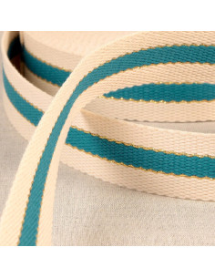 Cinghia in cotone per borse - 3 strisce - Blu petrolio