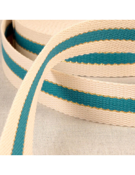 Cinghia in cotone per borse - 3 strisce - Blu petrolio