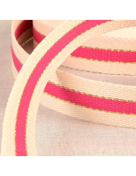Cinghia in cotone per borse - 3 strisce - Fucsia