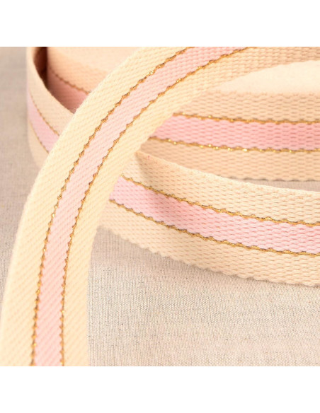 Cinghia in cotone per borse - 3 strisce - Rosa