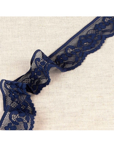 Pizzo elastico floreale - Blu marino