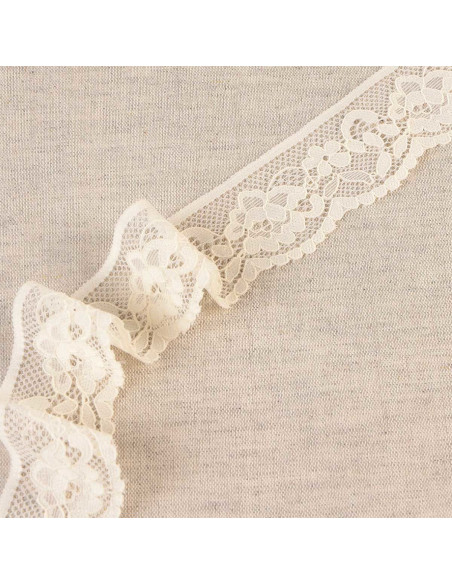 Pizzo elastico floreale - Ecru