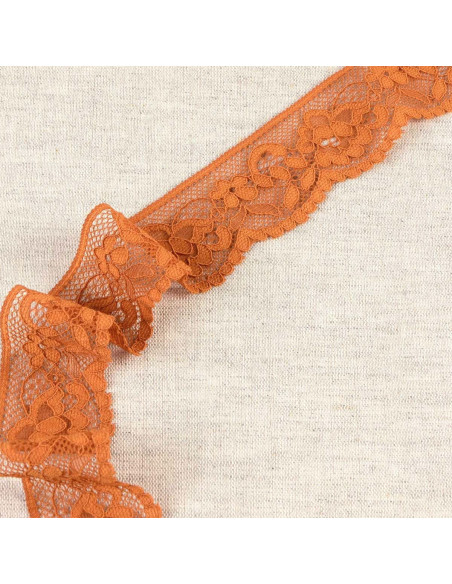 Pizzo elastico floreale - Marrone