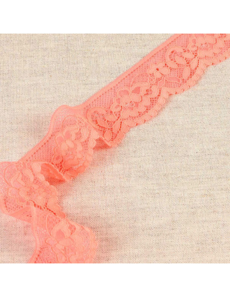Pizzo elastico floreale - Corallo