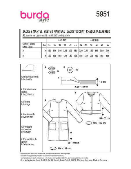 Modello di giacca e cappotto - Burda 5951