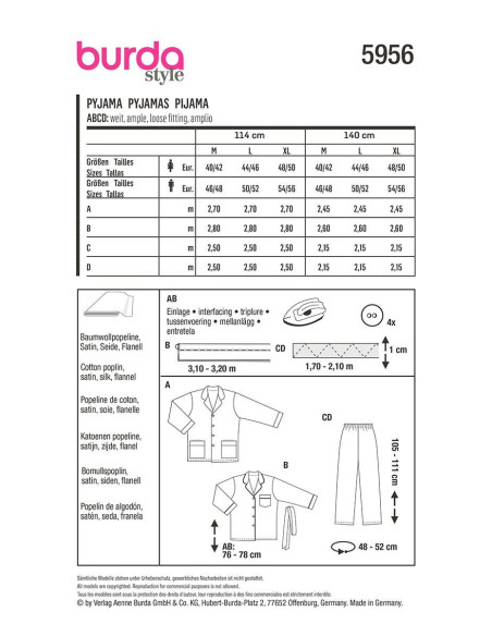 Modello di pigiama - Burda 5956