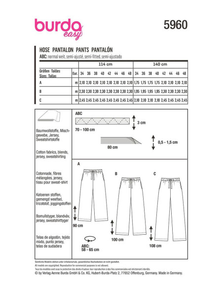 Modello di pantaloni - Burda 5960