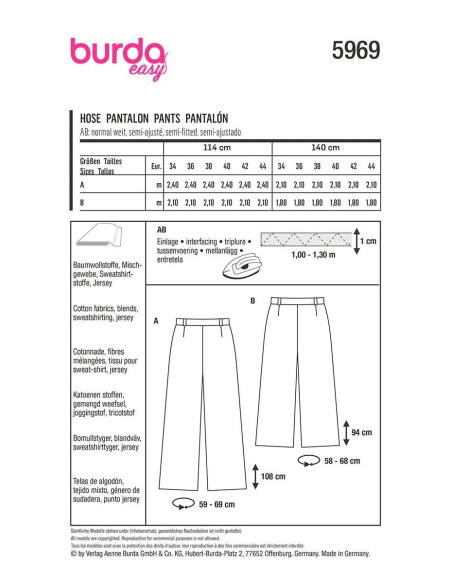 Modello di pantaloni - Burda 5969
