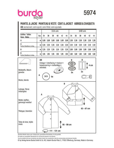 Modello di giacca e cappotto - Burda 5974