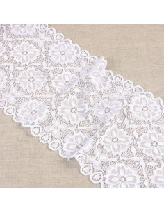 Pizzo elastico sentiero di fiori - Bianco
