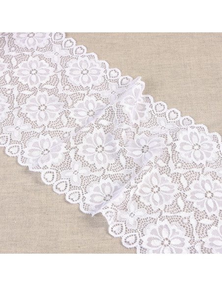 Pizzo elastico sentiero di fiori - Bianco