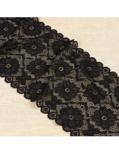 Pizzo elastico sentiero di fiori - Nero