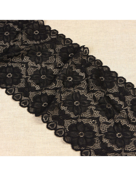 Pizzo elastico sentiero di fiori - Nero