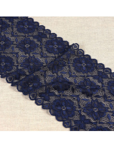 Pizzo elastico sentiero di fiori - Blu marino