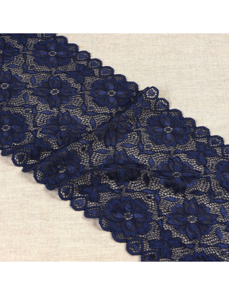 Pizzo elastico sentiero di fiori - Blu marino