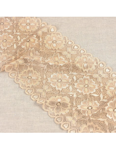 Pizzo elastico sentiero di fiori - Beige