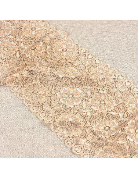 Pizzo elastico sentiero di fiori - Beige
