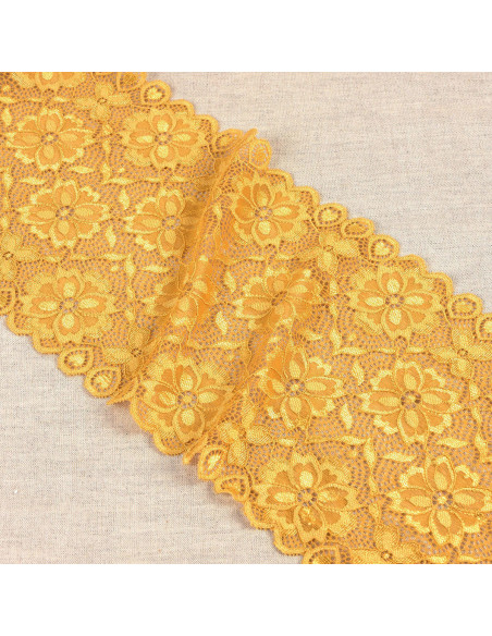 Pizzo elastico sentiero di fiori - Giallo senape