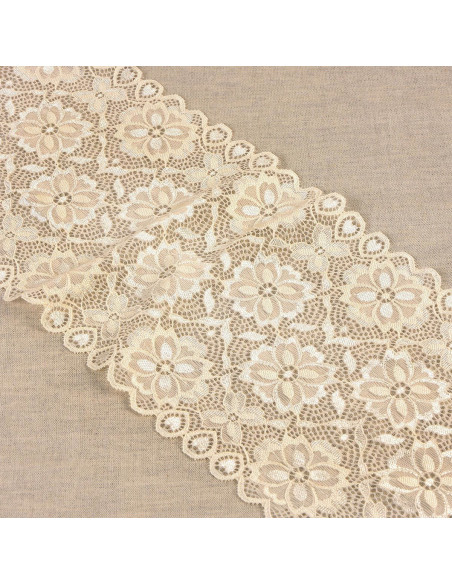 Pizzo elastico sentiero di fiori - Ecru