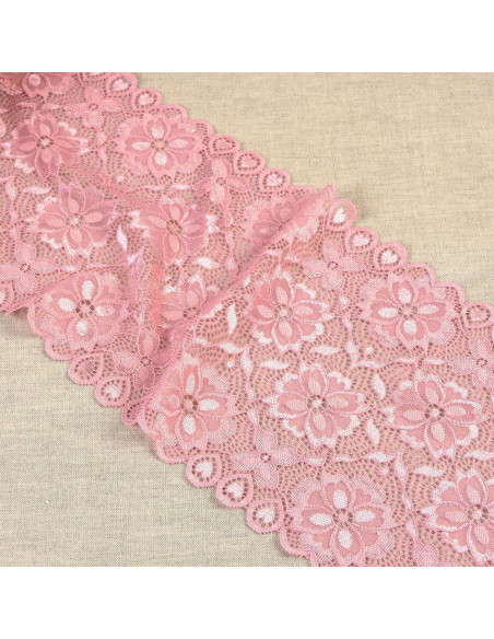 Pizzo elastico sentiero di fiori - Rosa
