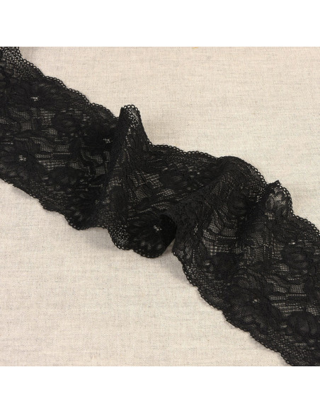 Pizzo elastico fiori delicati - Nero