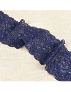 Pizzo elastico fiori delicati - Blu marino