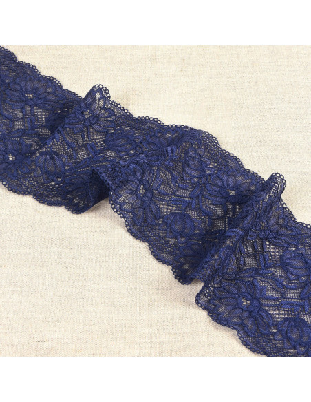 Pizzo elastico fiori delicati - Blu marino