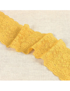 Pizzo elastico fiori delicati - Senape