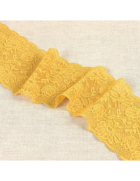 Pizzo elastico fiori delicati - Senape