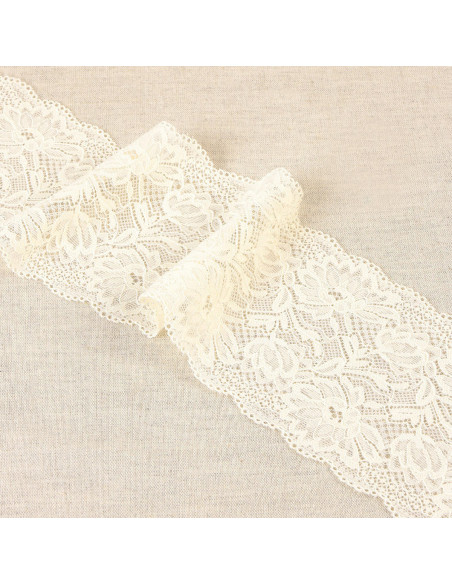 Pizzo elastico fiori delicati - Ecru